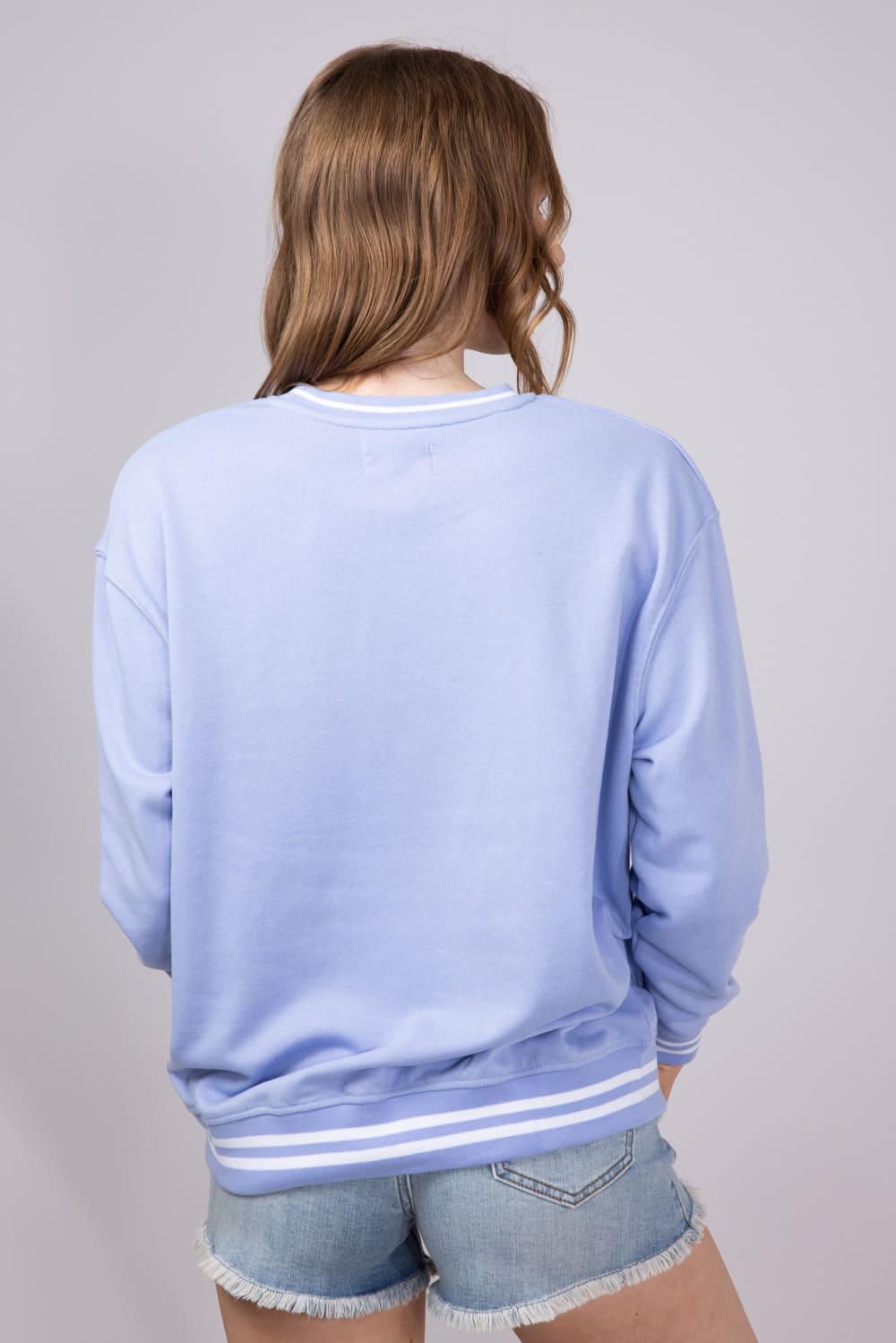 Simply Southern Womens Lake Days Varsity Crew Sweatshirt for Women in Blue