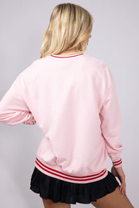 Simply Southern Womens Strawberry Festival Varsity Crew Sweatshirt for Women in Pink