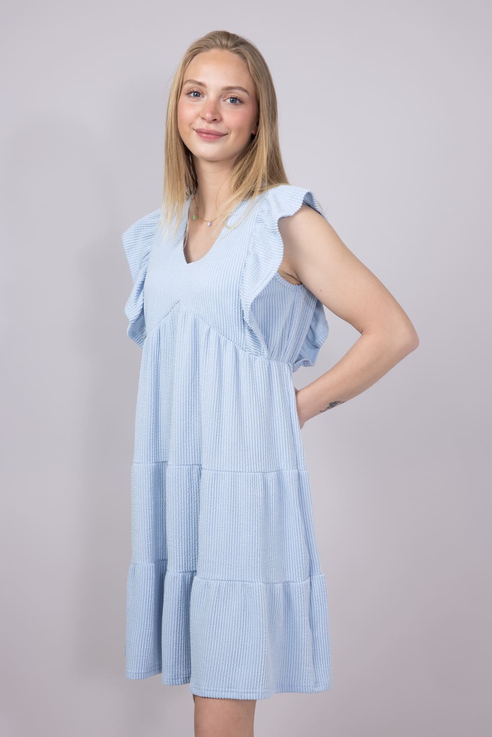 Womens Simply Southern Urban Rib Tiered Ruffle Dress for Women in Ice Blue