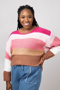 Simply Southern Striped Cropped Sweater for Women in Cranberry