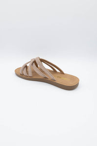 Soda Step Up Strappy Rhinestone Slides for Women in Brown