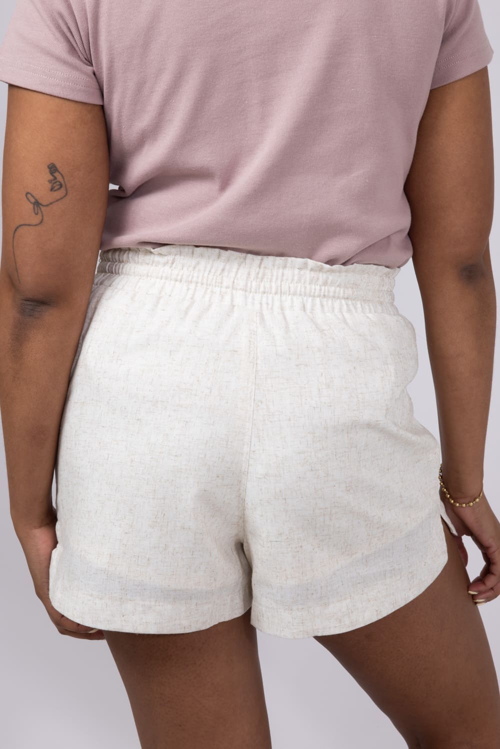Elastic Waist Linen Shorts for Women in Oatmeal