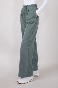 Striped Brushed PJ Pants for Women in Hunter Green