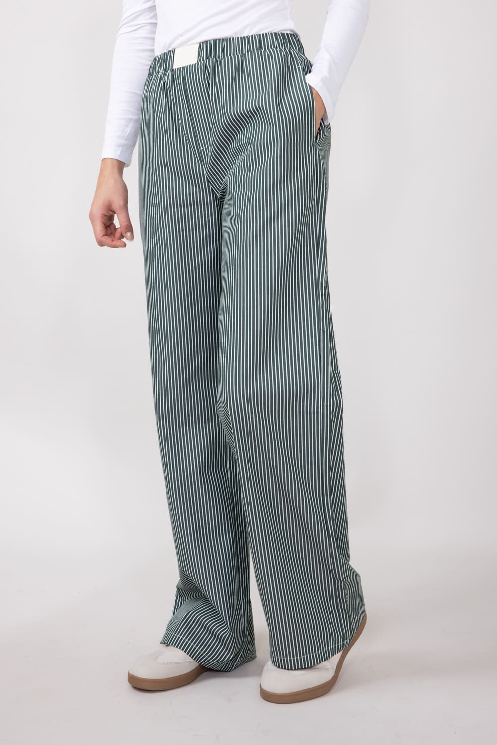 Striped Relaxed PJ Pants for Women in Forest Green