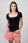 Seamless Double Layer Knit T-Shirt for Women in Black