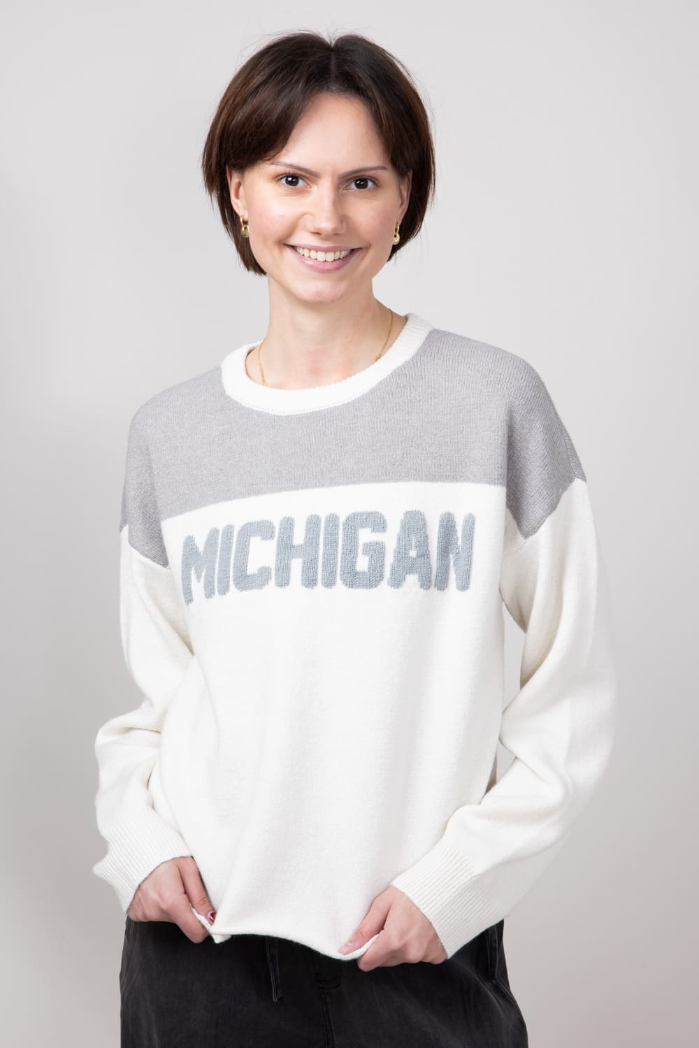 Thread & Supply Color Block Michigan Sweater for Women in Grey