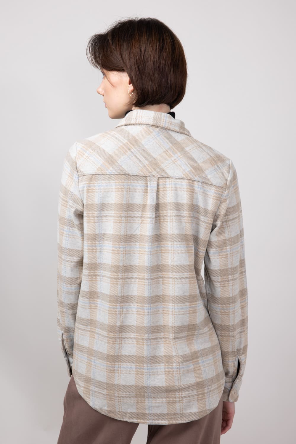 Thread & Supply Lewis Soft Luxe Button Up Shirt for Women in Beige/Blue Plaid