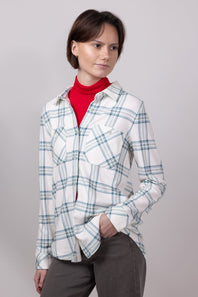 Thread & Supply Lewis Soft Luxe Button Up Shirt for Women in Beige/Moss Plaid