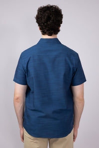 Union Lennox Slub Cotton Button Up Shirt for Men in Dark Blue