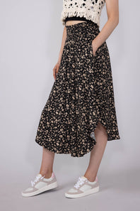 Ditsy Floral Midi Skirt for Women in Black Taupe