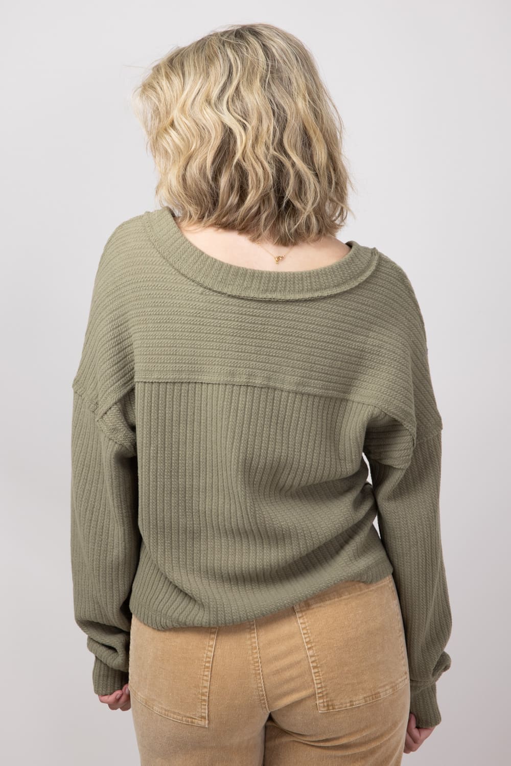 Casual V-Neck Knit Top for Women in Olive