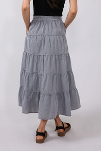 Wishlist Gingham Tiered Midi Skirt for Women in Black & White