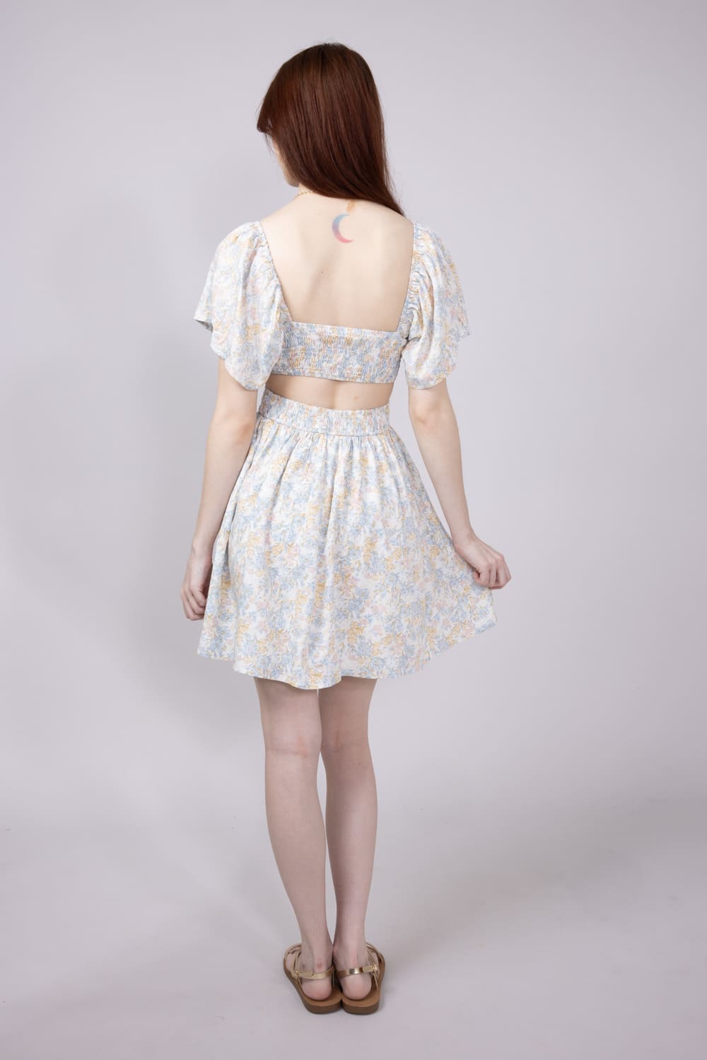 Cutout Floral Dress for Women in Blue Floral