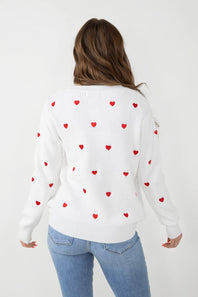 Miracle Heart Sweater for Women in Ivory/Red
