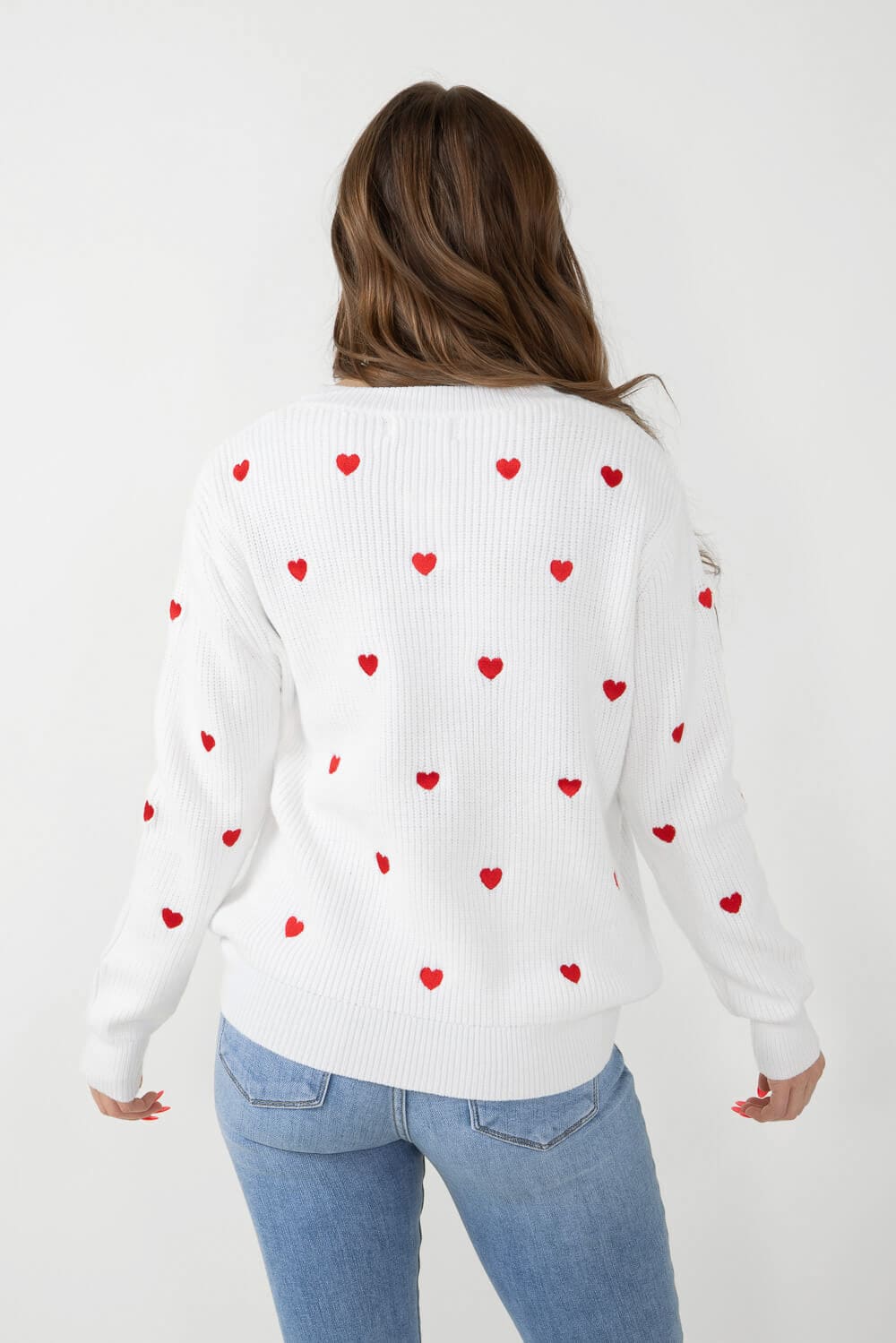 Miracle Heart Sweater for Women in Ivory/Red