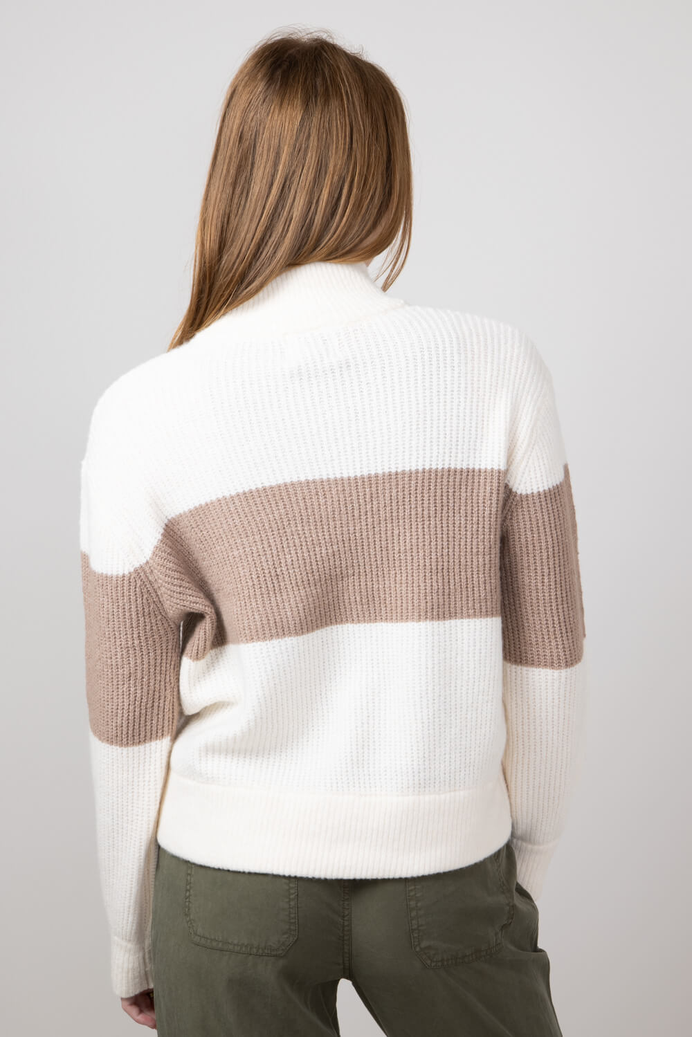 Stripe Mock Neck Sweater for Women in Ivory Mocha Combo