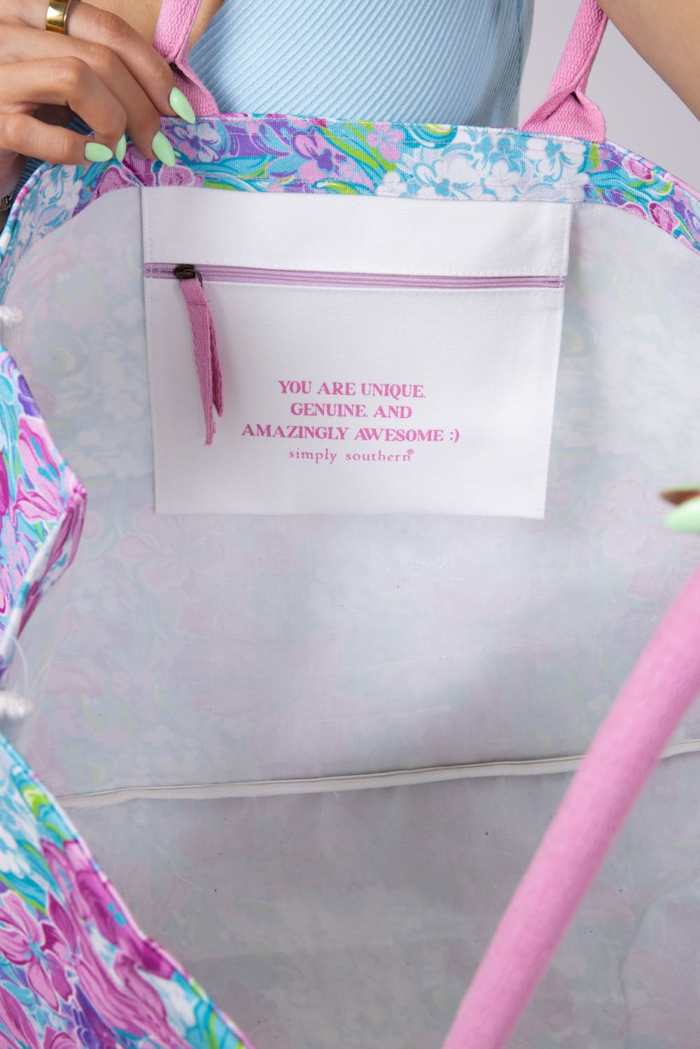 Simply Southern Seaside Canvas Tote Bag in Pink Flower