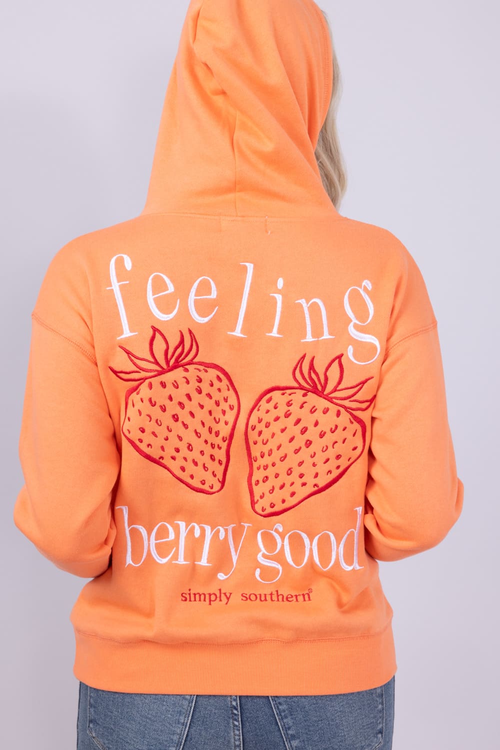 Simply Southern Womens Embroidered Berry Good Hoodie for Women in Orange