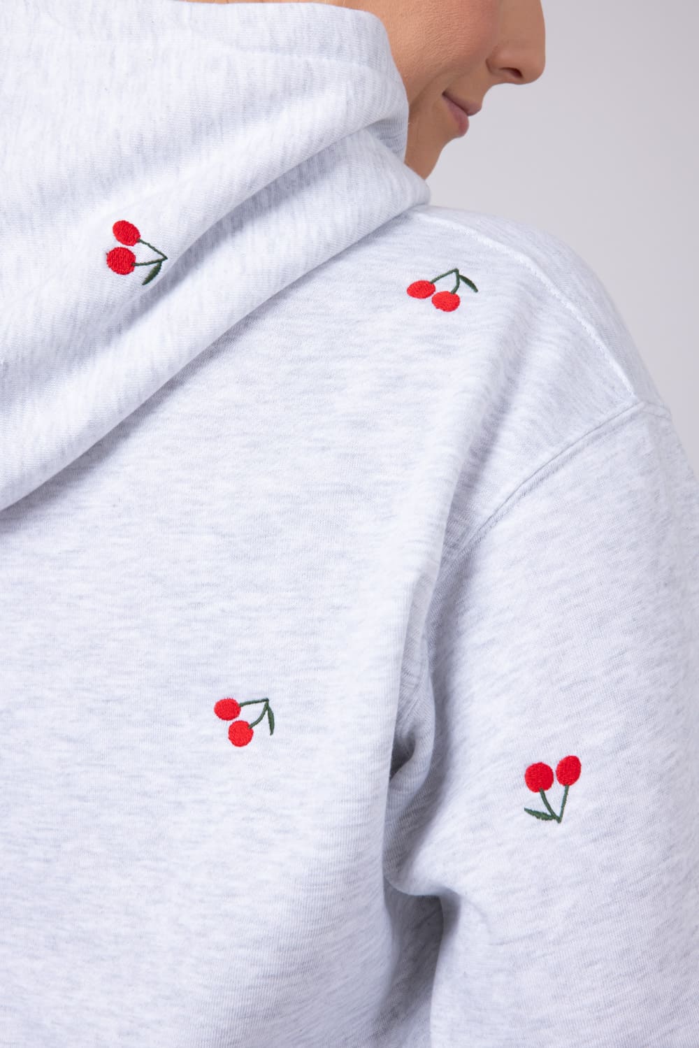1897 Active All Over Print Cherry Embroidered Hoodie for Women in Grey