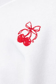 1897 Active Embroidered Cherries And Bows Fleece Sweatshirt for Women in Ivory