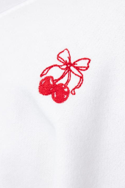 1897 Active Embroidered Cherries And Bows Fleece Sweatshirt for Women in Ivory
