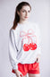 1897 Active Embroidered Cherry And Bow Fleece Sweatshirt for Women in Ice Grey