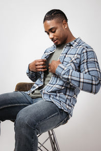 1897 Plaid Flannel Shirt for Men in Navy 
