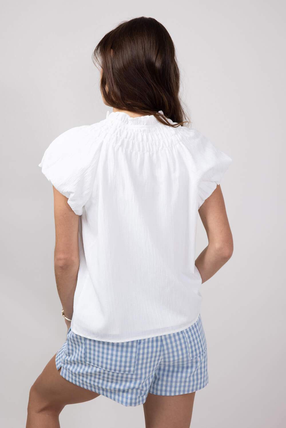 Acoa V-Neck Front Button Top for Women in White