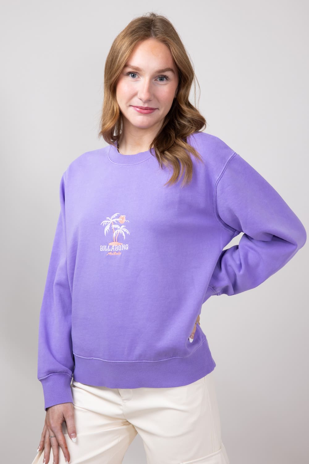 Billabong Palmy Brooklyn Crewneck for Women in Purple Punch