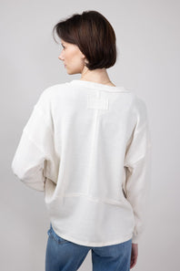 Blu Pepper Notched V-neck Knit Top for Women in Oatmeal