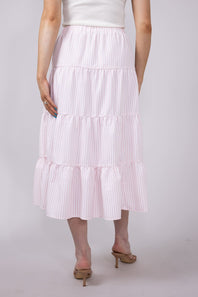Bow Tiered Stripe Maxi Skirt for Women in Pink