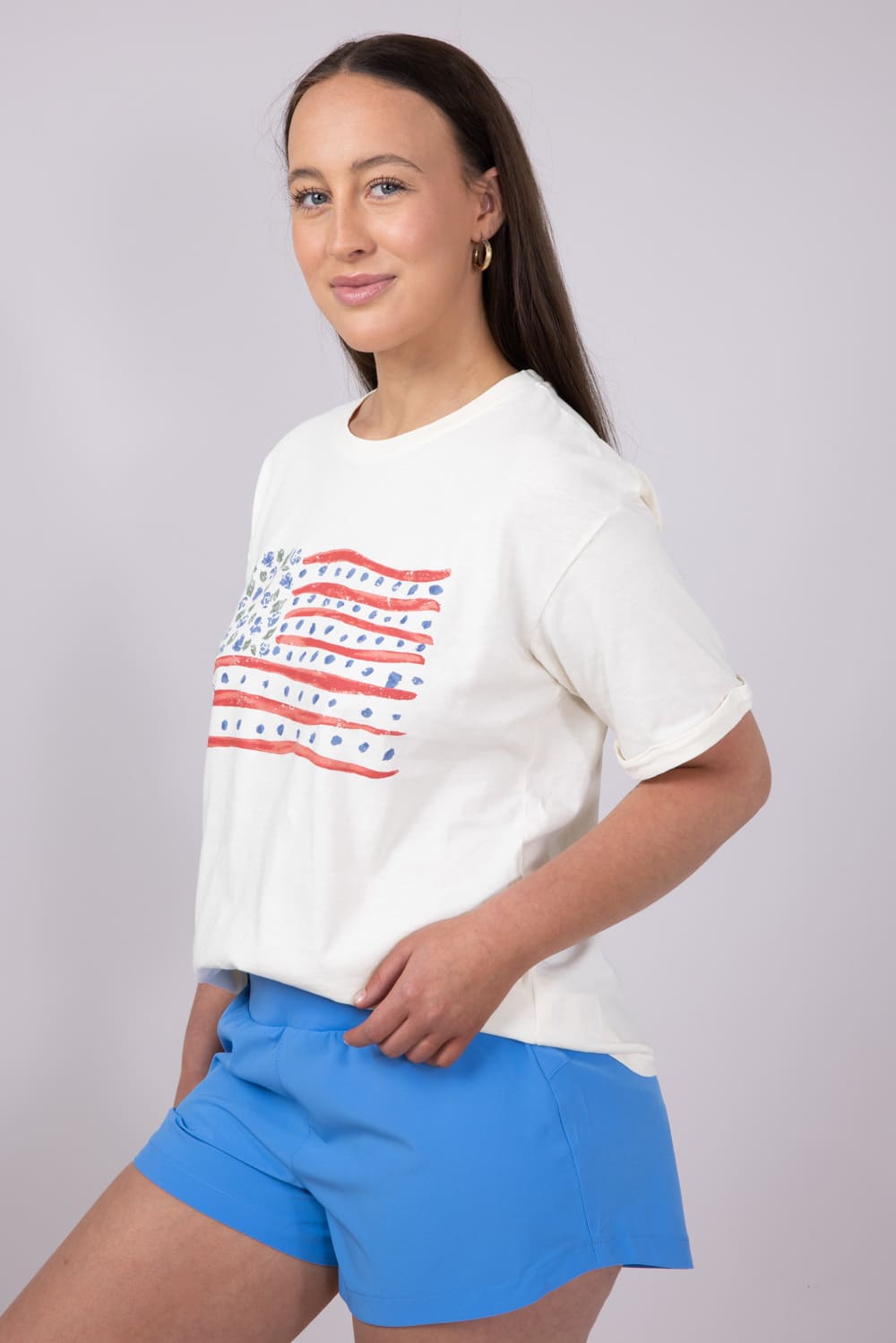 C&C California Melissa Sunwashed Flag Girlfriend T-Shirt for Women in White