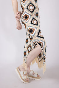 Elan Crochet Fringe Hem Maxi Dress for Women in Natural | CA5915-NAT