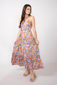 Open Back Floral Maxi Dress for Women in Ivory