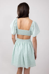 Cutout Short Sleeve Dress for Women in Sage Floral