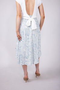 Floral Crepe Midi Skirt for Women in Dusty Blue