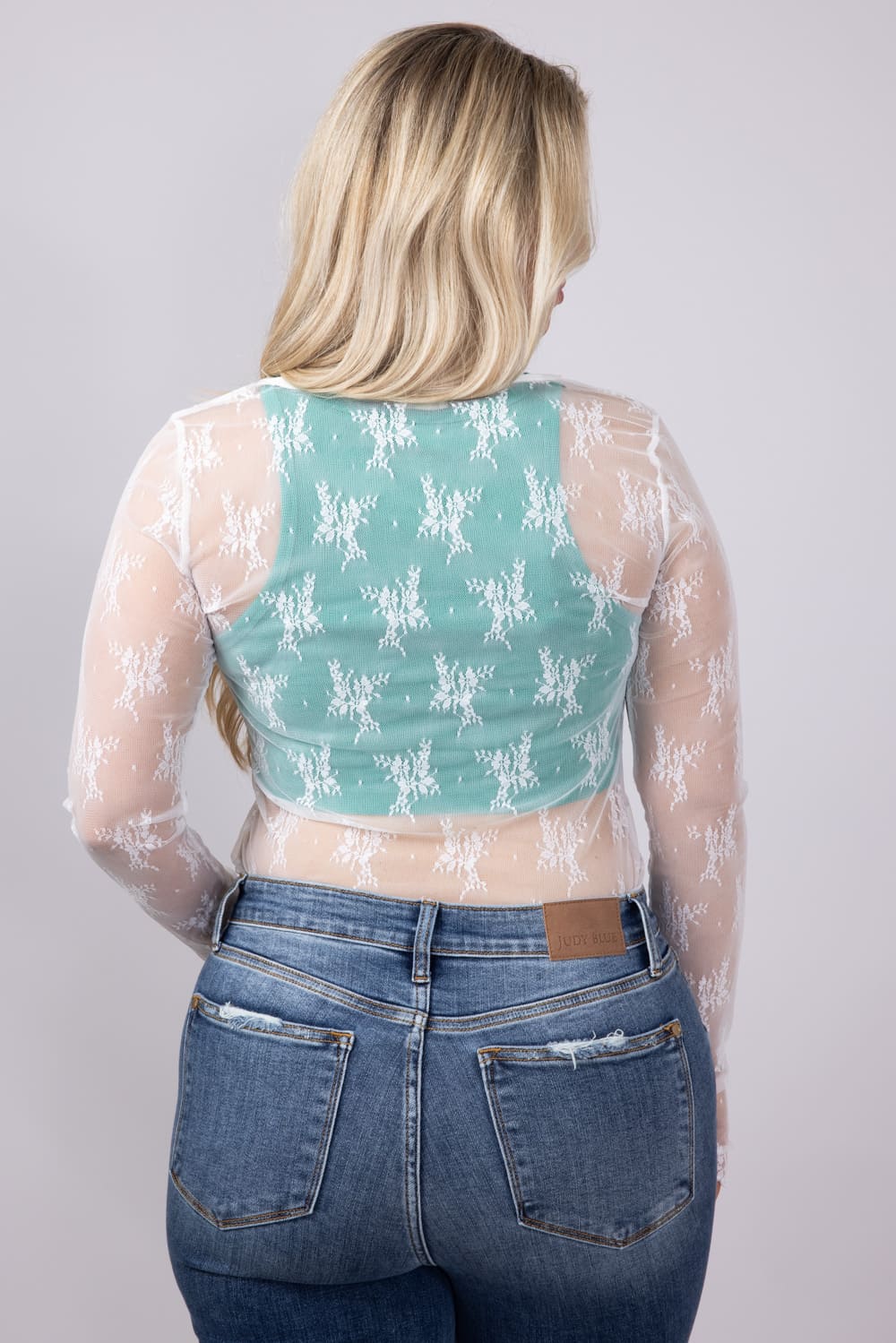 Floral Lace Sheer Scoop Neck Layering Top for Women in White