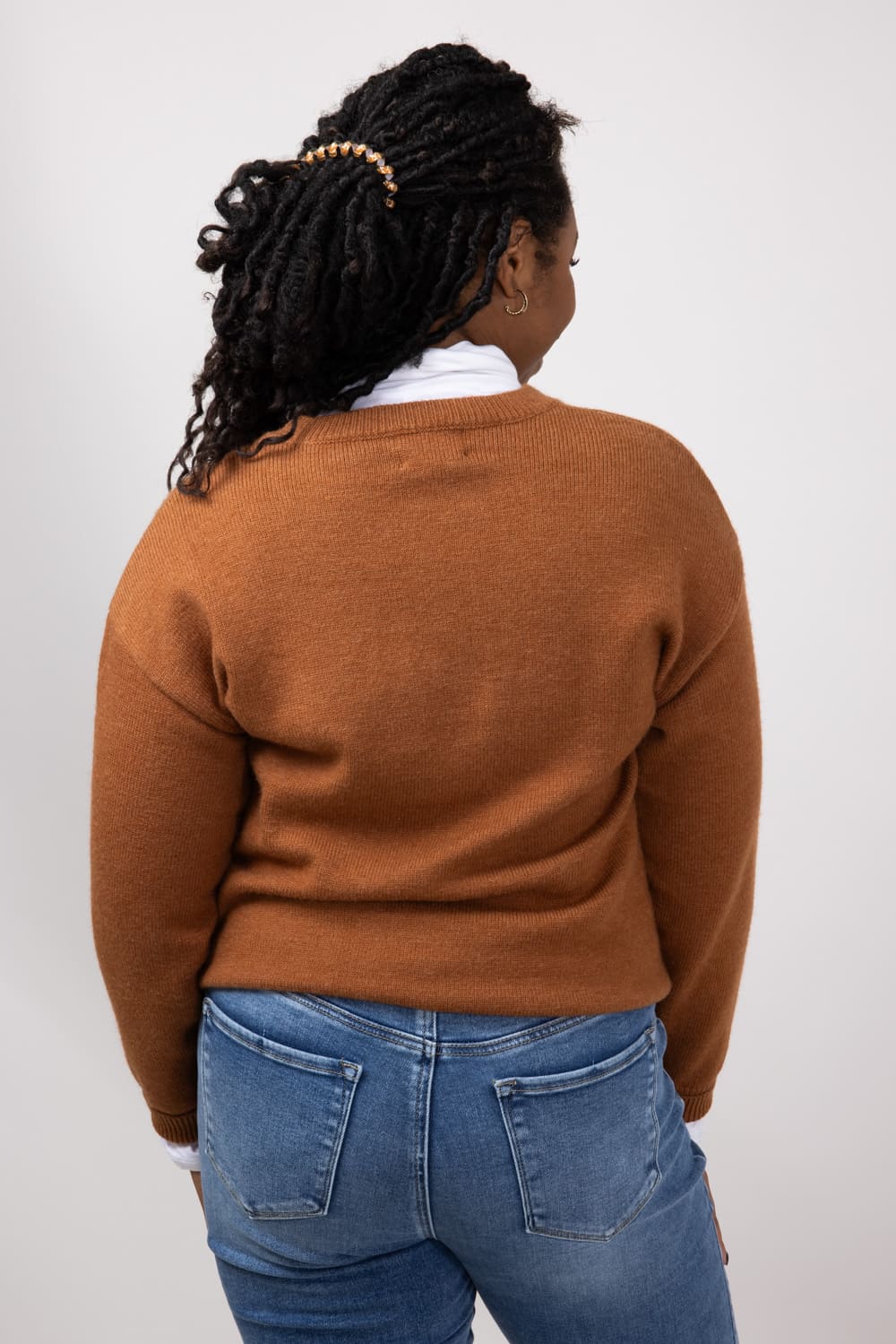 Football Knit Sweater for Women in Brown