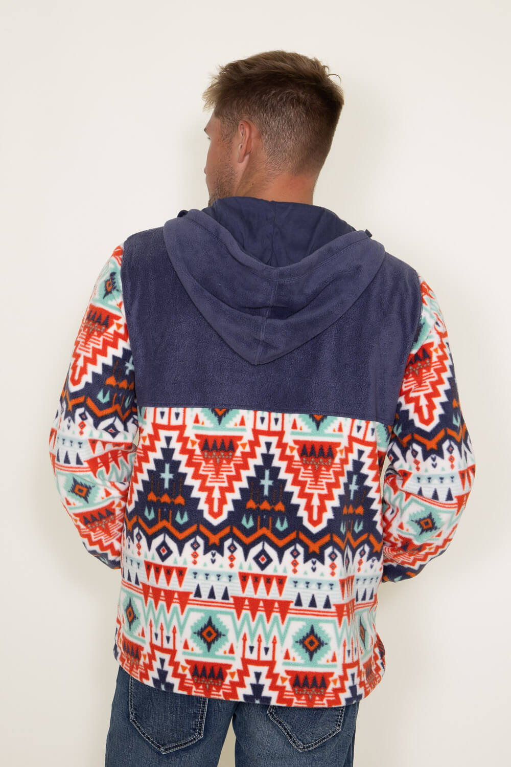  Aztec Color Block Hooded Pullover for Men in Graystone Multi 
