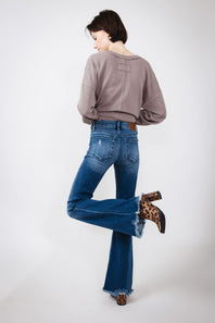 Hidden Mid-Rise Flare Distressed Jeans for Women