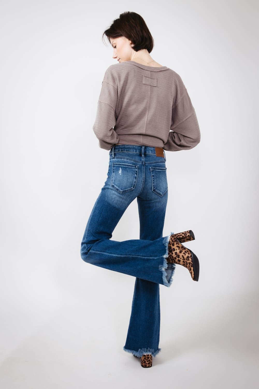 Hidden Mid-Rise Flare Distressed Jeans for Women
