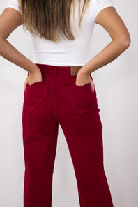 Judy Blue High Rise Heart Pocket Straight Jeans for Women in Scarlet Red