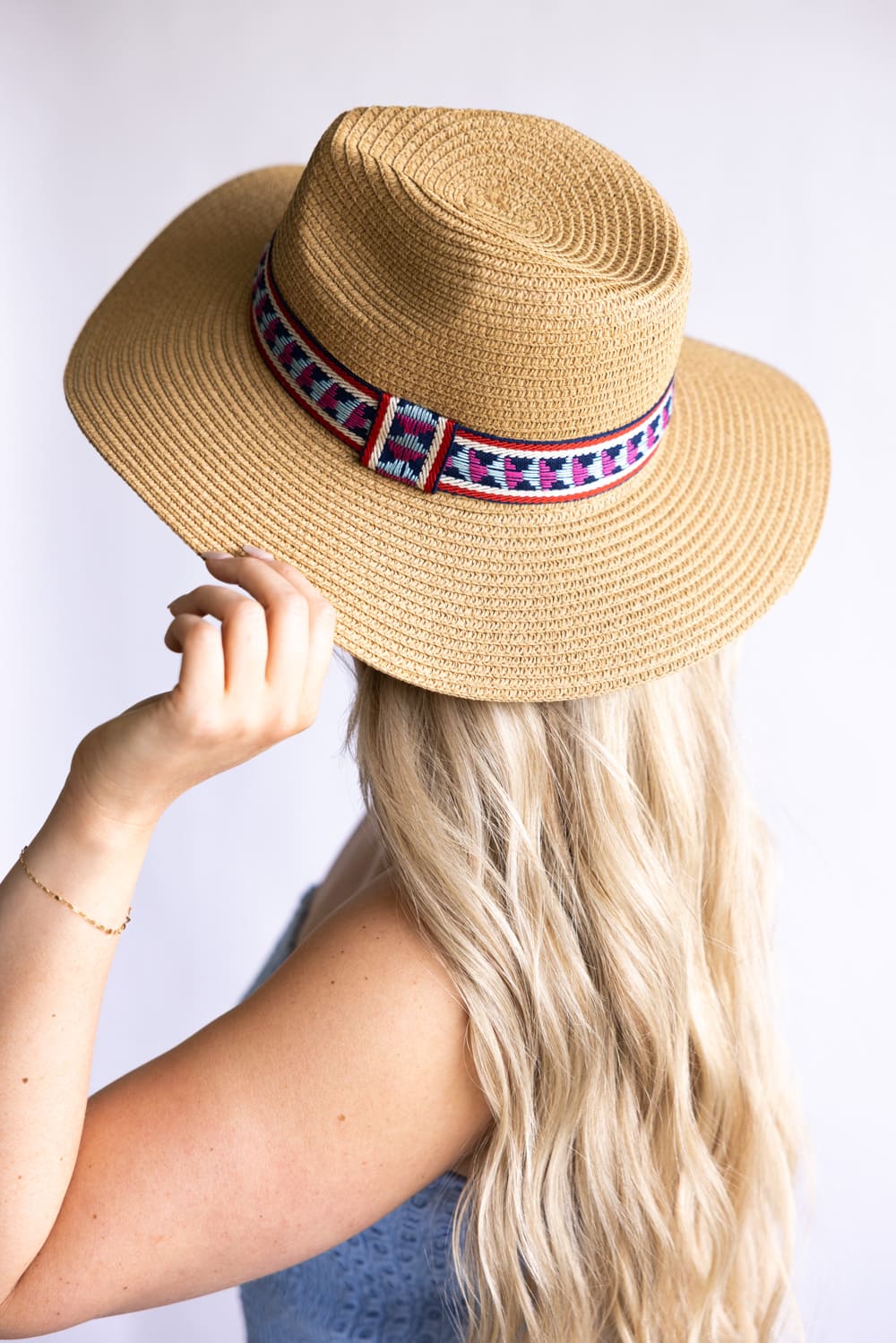 Straw Wide Brim Hat with Band for Women in Camel