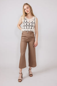 Love Tree Pleated Cropped Trousers for Women in Mocha