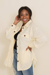 La Miel Sunset Fleece Shacket for Women in Cream Yellow