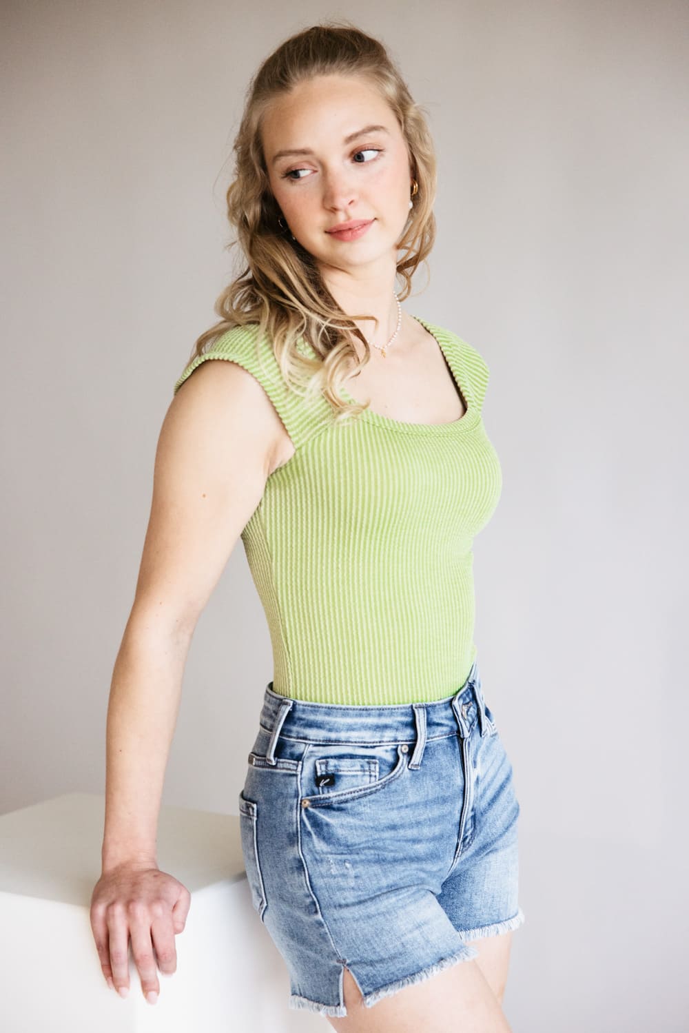 Urban Ribbed Knit Bodysuit for Women in Sage