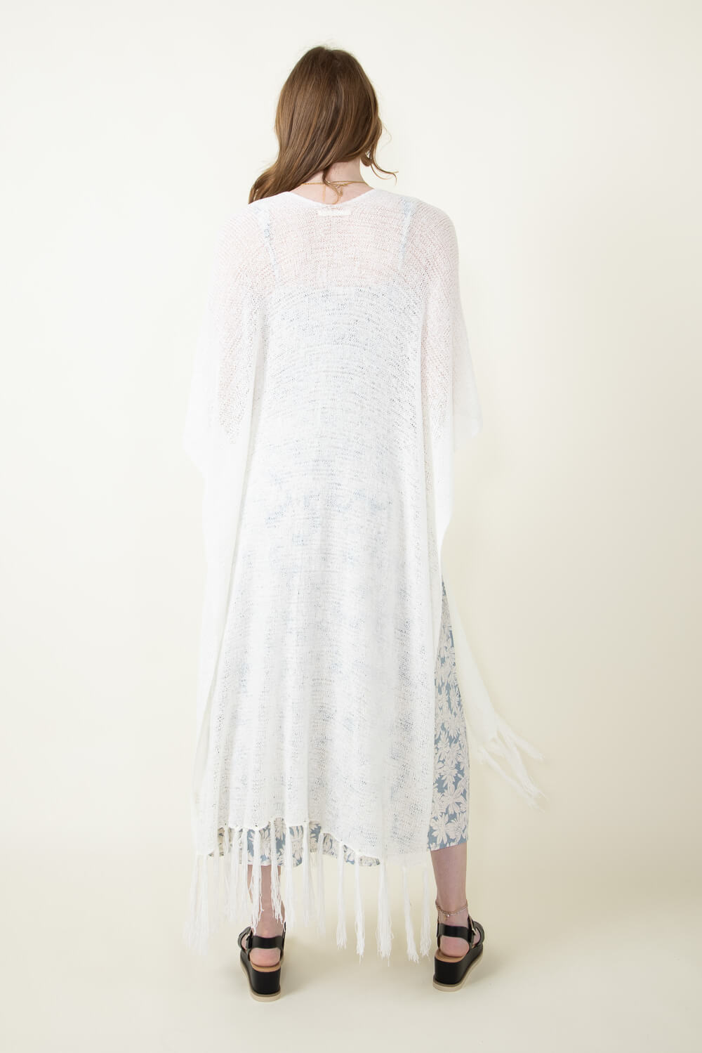 Long Fringe Kimono for Women in Ivory