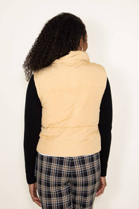 Love Tree Cropped Reversible Puffer Vest for Women in Ivory/Brown