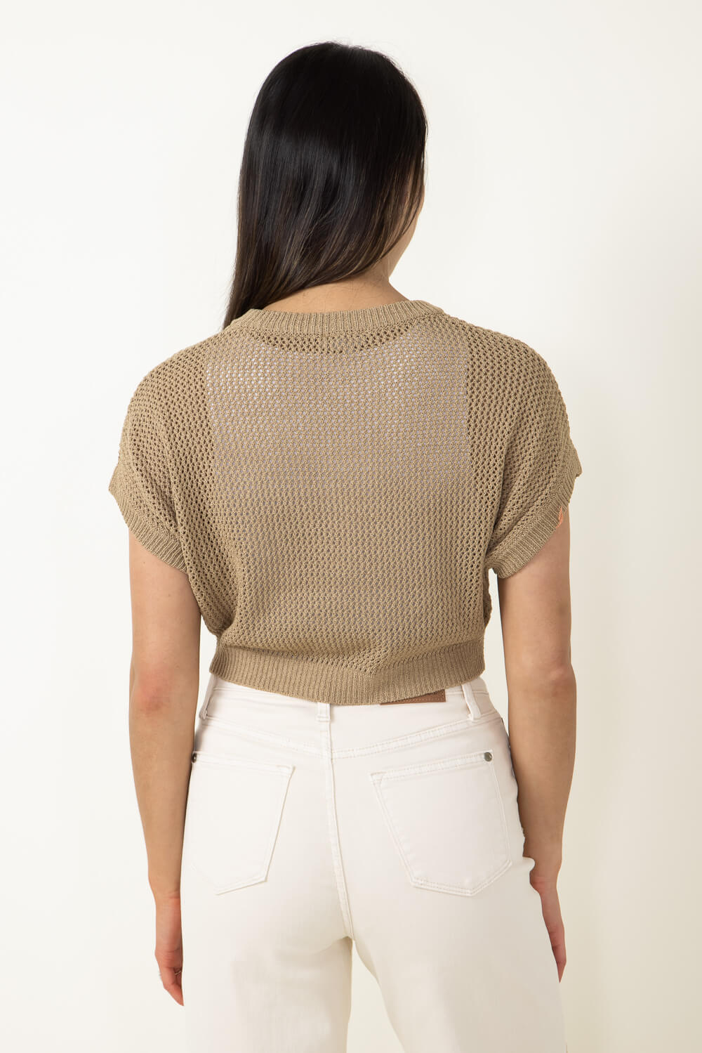 Crochet Crop Top for Women in Taupe