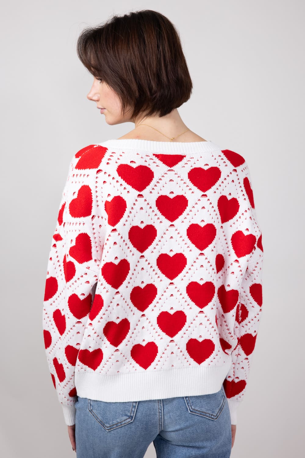 Miracle Kirigami Heart Sweater for Women in Ivory/Red